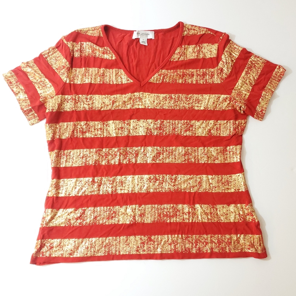 St John Collection Striped V Neck Top